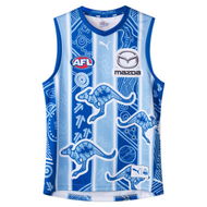 Detailed information about the product North Melbourne Football Club 2024 Men's Replica Indigenous Guernsey in Surf The Web/White/Nmfc Indigenous, Size Small by PUMA