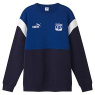 Detailed information about the product North Melbourne Football Club 2024 Unisex Heritage Crew Top in Navy/Surf The Web/Nmfc, Size XL, Cotton/Polyester by PUMA