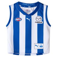 Detailed information about the product North Melbourne Football Club 2025 Infant Replica Home Guernsey in Surf The Web/White/Nmfc Home, Size 3/6M by PUMA