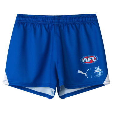 North Melbourne Football Club 2025 Men's Replica Home Shorts in Surf The Web/Nmfc, Size Small by PUMA