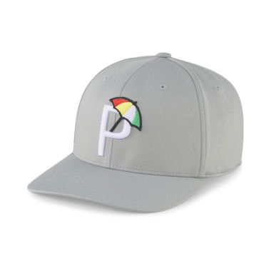 Palmer P Golf Cap in Ash Gray/White Glow, Polyester/Elastane by PUMA