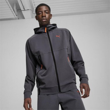 PUMATECH Men's Track Jacket in Galactic Gray/Redmazing, Size Medium, Polyester/Elastane