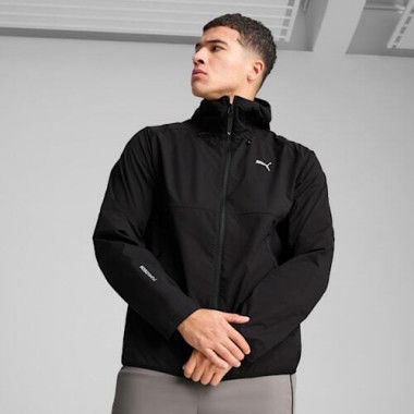 PUMATECH Men's Windbreaker Jacket in Black, Size XL, Nylon/Elastane