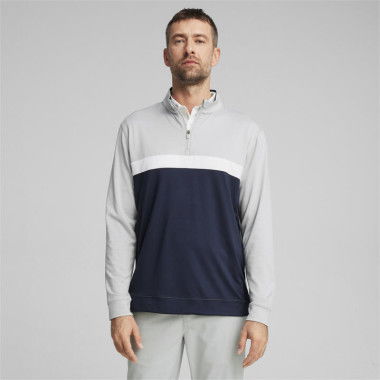 Pure Colorblock Men's Golf 1/4 Zip Pullover Shirt in Ash Gray/Deep Navy, Size Small, Polyester by PUMA