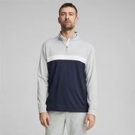 Detailed information about the product Pure Colorblock Men's Golf 1/4 Zip Pullover Shirt in Ash Gray/Deep Navy, Size Small, Polyester by PUMA