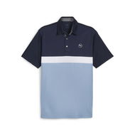 Detailed information about the product Pure Colourblock Men's Golf Polo Top in Deep Navy/Zen Blue, Size Small, Polyester by PUMA