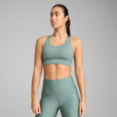 PWRbreathe RUN Bra in Green Moon, Size Medium, Polyester/Elastane by PUMA