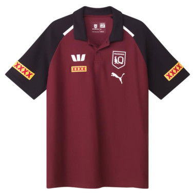 Queensland Maroons 2024 Menâ€™s Team Polo Top in Burgundy/White/Black, Size XL, Cotton/Polyester by PUMA