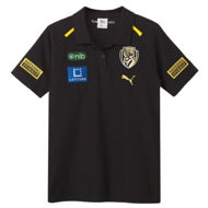 Detailed information about the product Richmond Football Club 2024 Menâ€™s Team Polo Top in Black/Vibrant Yellow/Rfc, Size Large, Cotton/Polyester by PUMA