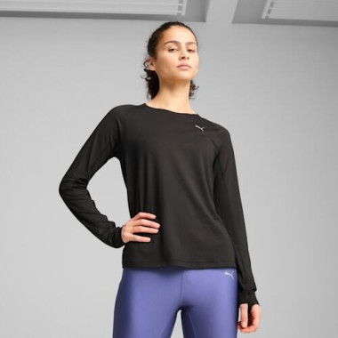 RUN CLOUDSPUN Women's Running Top in Black, Size XS, Polyester/Elastane by PUMA