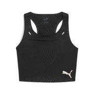 Detailed information about the product RUN ULTRASPUN Women's Running Crop Top in Black/Fireglow, Size Large, Polyester by PUMA