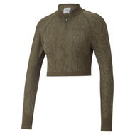 Detailed information about the product Seamless Women's Cropped 1/4 Zip Training Sweatshirt in Deep Olive/Snake Print, Size Small, Nylon/Elastane by PUMA