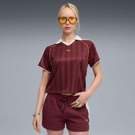 Detailed information about the product T7 Women's Relaxed Football Jersey Shirt in Ruby Shimmer, Size Medium, Polyester by PUMA
