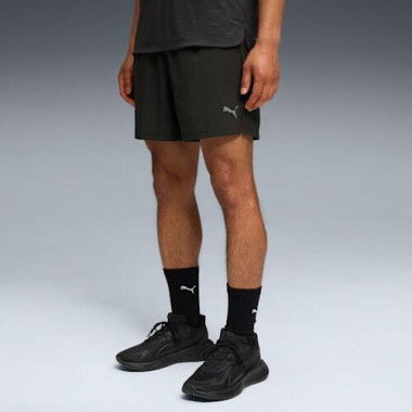 Train All Day TECH Men's 5 Stretch Shorts in Black/Q3, Size Medium, Polyester/Elastane by PUMA