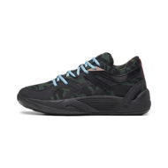 Detailed information about the product TRC Blaze Court Camo Unisex Basketball Shoes in Black/Myrtle/Dark Clove, Size 11.5, Synthetic by PUMA Shoes