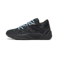 Detailed information about the product TRC Blaze Court Camo Unisex Basketball Shoes in Black/Myrtle/Dark Clove, Size 6, Synthetic by PUMA Shoes