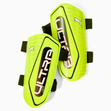 ULTRA Light Football Strap Shinguards in Lime Squeeze/Black, Size XS, Polyester/Polyamide/Rubber by PUMA