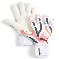 Detailed information about the product ULTRA Ultimate Hybrid Unisex Goalkeeper Gloves in White/Ultra Blue/Fire Orchid, Size 10, Polyester by PUMA