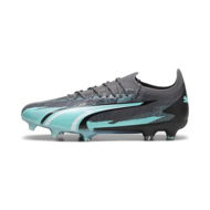Detailed information about the product ULTRA ULTIMATE RUSH FG/AG Unisex Football Boots in Strong Gray/White/Elektro Aqua, Size 8, Textile by PUMA Shoes