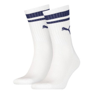 Unisex Crew Heritage Stripe Socks 2 Pack in White/Blue, Size 10