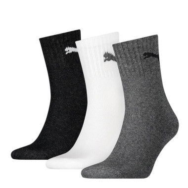 Unisex Short Crew Socks 3 Pack in grey/white/black, Size 3.5