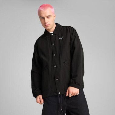 WARDROBE ESSENTIALS Men's Relaxed Coach Jacket in Black, Size Small, Polyester by PUMA