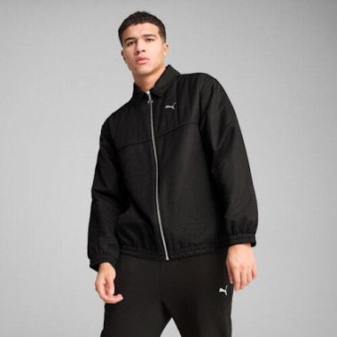 WARDROBE ESSENTIALS Unisex Relaxed Retro Football Jacket in Black, Size Small, Polyester by PUMA