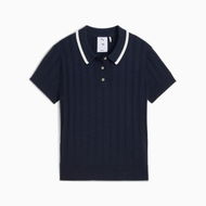 Detailed information about the product x ARNOLD PALMER Pointelle Women's Golf Polo Top in Deep Navy, Size Medium, Cotton/Modal/Nylon by PUMA