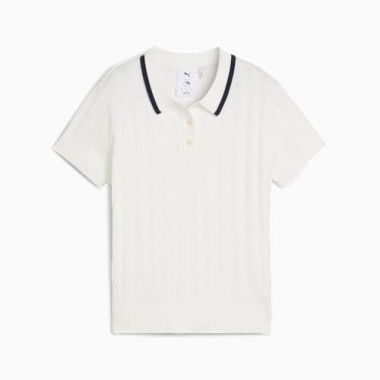 x ARNOLD PALMER Pointelle Women's Golf Polo Top in Warm White, Size XS, Cotton/Modal/Nylon by PUMA