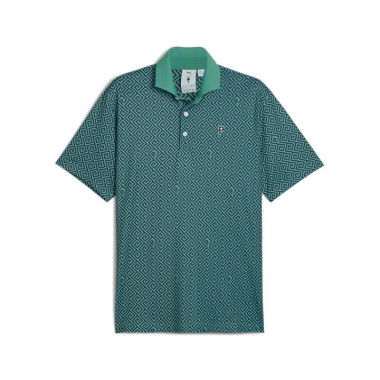 x PALM TREE CREW Men's Resort Polo Top in Deep Navy/Sparkling Green, Size Small, Polyester/Elastane by PUMA